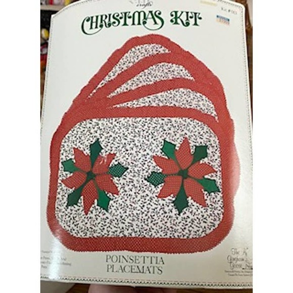 2 Vintage Christmas poinsettia placemat kits (8 ttl) Gingham Goose NIP - Picture 2 of 6